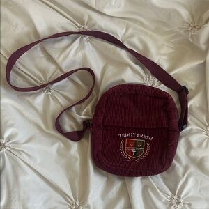 Teddy Fresh Maroon Corduroy Crossbody Bag